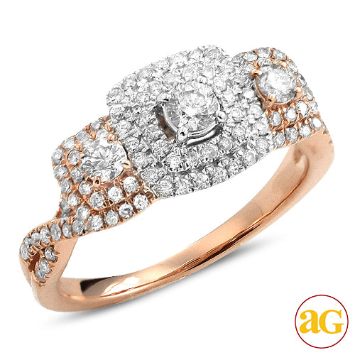 14KR+W 1.00CTW DIAMOND TWO TONE 3-STONE RING