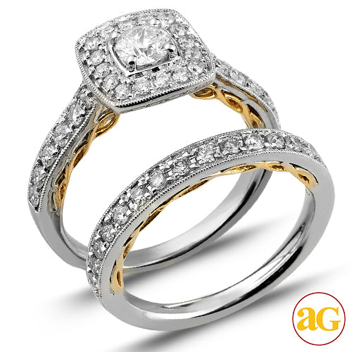 14KW+Y 1.25CTW DIAMOND TWO TONE BRIDAL SET WITH SQ