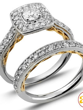 14KW+Y 1.25CTW DIAMOND TWO TONE BRIDAL SET WITH SQ