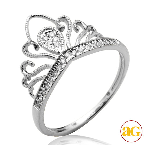 14KW 0.15CTW DIAMOND PRINCESS CROWN RING