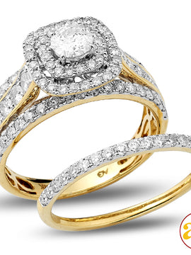 14KY 1.75CTW DIAMOND BRIDAL SET WITH DOUBLE SQUARE