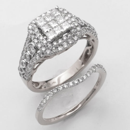 14KW 1.50CTW PC DIAMOND 9-STONE BRIDAL SET WITH DO