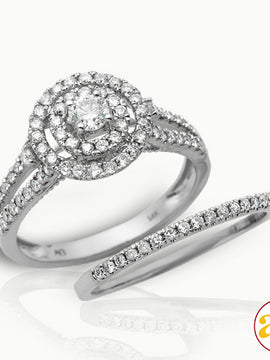 14KW 1.00CTW DIAMOND BRIDAL SET - DOUBLE ROUND HAL