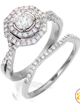 14KW 1.00CTW DIAMOND BRIDAL SET - DOUBLE OCTAGON H