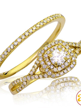 14KY 0.55CTW DIAMOND BRIDAL SET - DOUBLE SQUARE