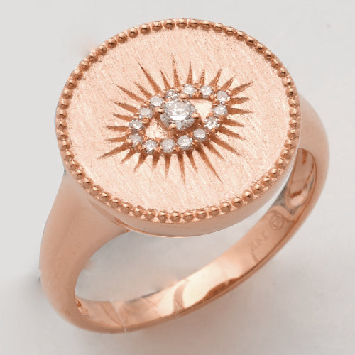 14KR 0.10CTW DIAMOND EVIL EYE STARBURST PINKY RING