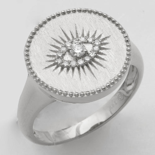 14KW 0.10CTW DIAMOND EVIL EYE STARBURST PINKY RING