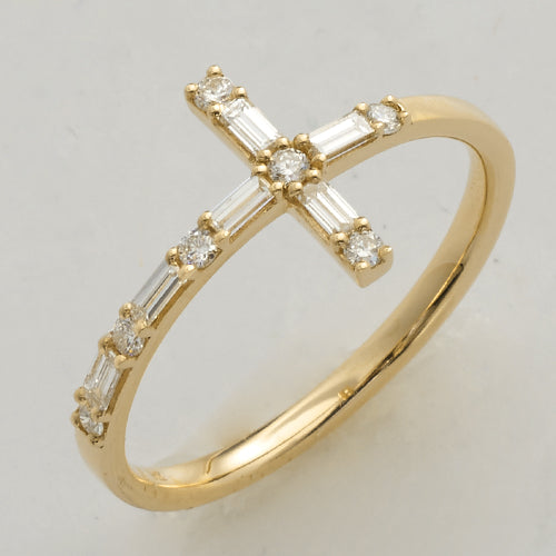 14KY 0.35CTW BAGUETTE DIAMOND SIDEWAYS CROSS RING