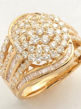 14KY 2.50CTW ROUND CLUSTER RING - BAGUETTE DIAMOND