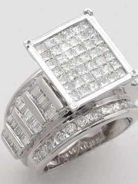 14KW 4.00CTW PC DIAMOND CINDERELLA RING - BAGUETTE