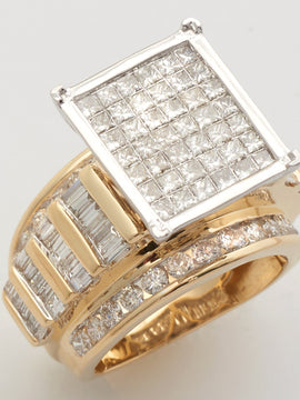 14KYW 4.0CTW PC DIAMOND CINDERELLA RING - BAGUETTE