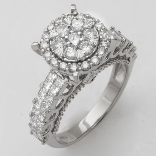 14KW 1.85CTW ROUND CLUSTER LADIES RING