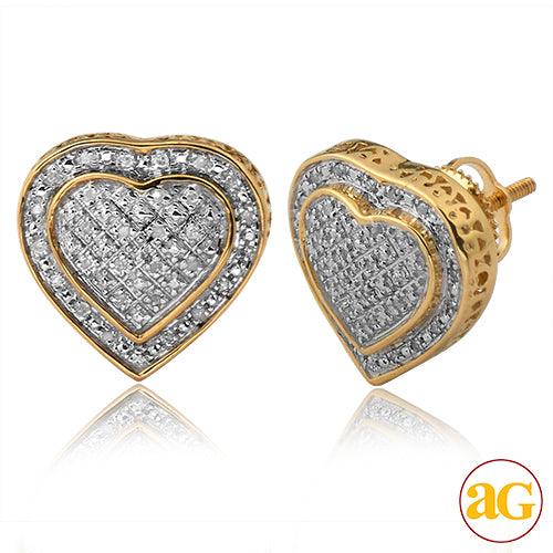 10KY 0.15CTW DIAMOND 3-D HEART SHAPED EARRINGS