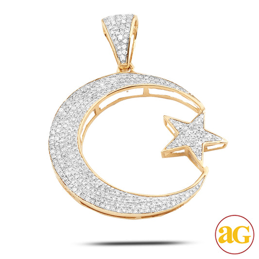 10KY 0.85CTW DIAMOND CRESCENT MOON AND STAR PENDAN