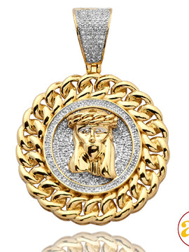 10KY 0.50CTW DIAMOND JESUS HEAD MEDALLION WITH