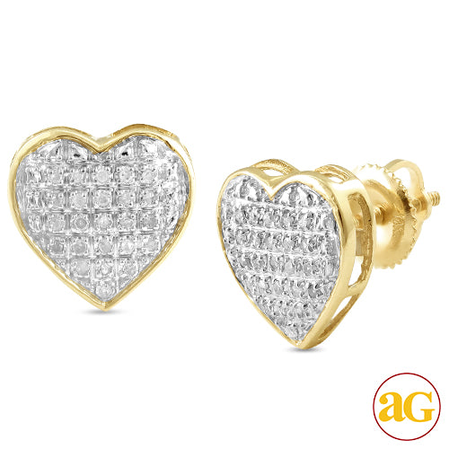 10KY 0.15CTW DIAMOND HEART DOME EARRINGS