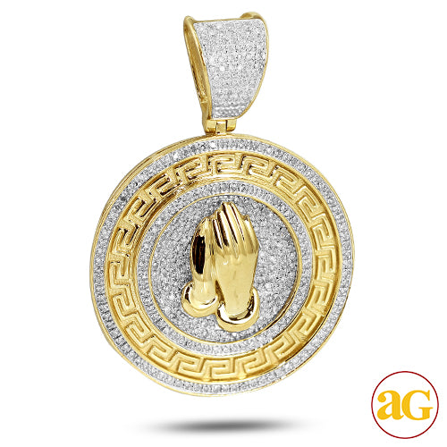 10KY 0.85CTW DIAMOND PRAYING HANDS MEDALLION