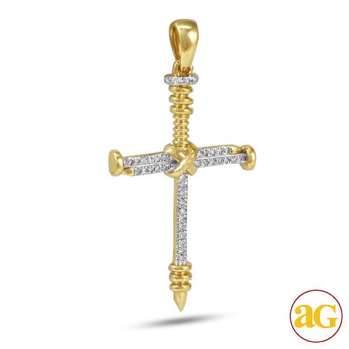 10KY 0.15CTW DIAMOND &quot;NAILS&quot; CROSS PENDANT