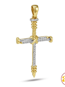 10KY 0.15CTW DIAMOND "NAILS" CROSS PENDANT