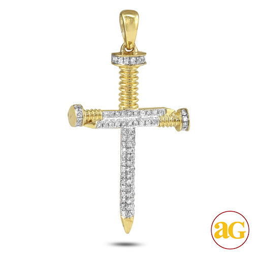 10KY 0.30CTW DIAMOND &quot;NAILS&quot; CROSS PENDANT