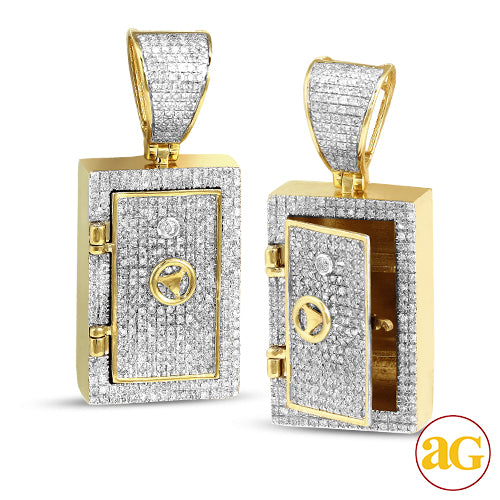 10KY 1.00CTW DIAMOND VAULT SAFE PENDANT