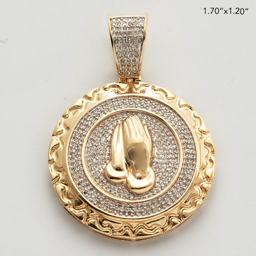 10KY 0.75CTW DIAMOND PRAYING HANDS MEDALLION WITH