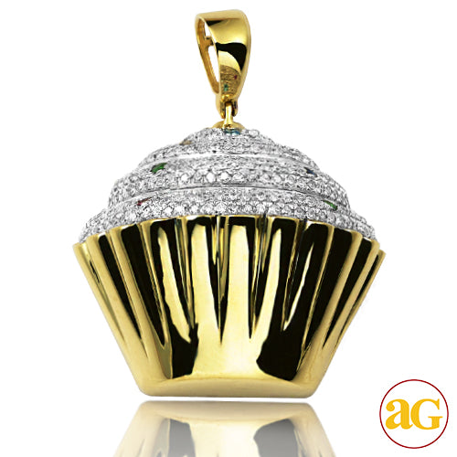 10KY 0.75CTW DIAMOND CUPCAKE PENDANT WITH COLORED