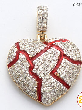 10KY 0.50CTW DIAMOND BROKEN HEART PENDANT - RED