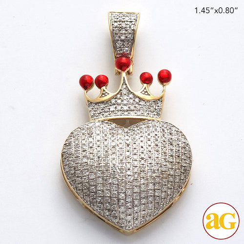 10KY 1.00CTW DIAMOND PUFFED HEART WITH CROWN