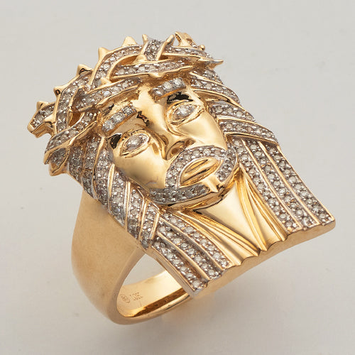 10KY 0.50CTW DIAMOND JESUS HEAD MENS RING