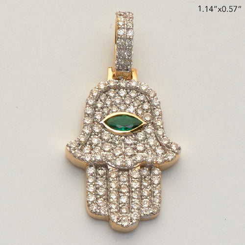 10KY 1.00CTW DIAMOND HAMZA PENDANT WITH GREEN