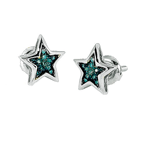 10KW 0.05CTW BLUE DIAMOND STAR EARRING