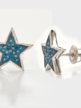 10KW 0.10CTW BLUE DIAMOND STAR EARRING