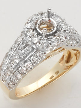 14KY 1.55CTW DIAMOND SEMI MOUNT RING - ROUND HALO