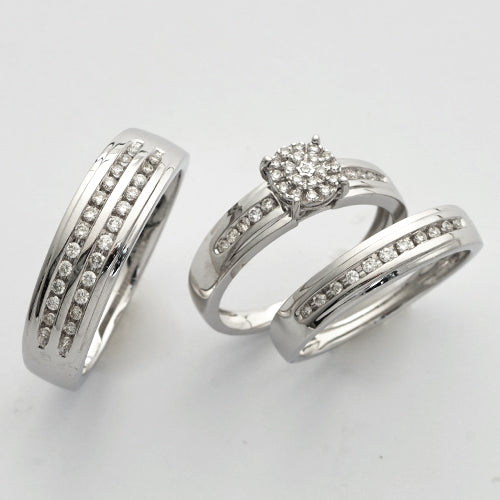 14KW 0.50CTW DIAMOND ROUND CLUSTER TRIO SET - MENS