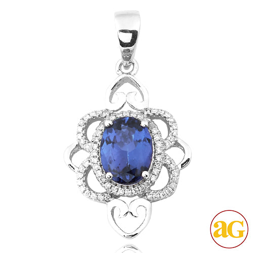 14KW 0.20CTW DIAMOND PENDANT WITH 1.84CT OVAL TANZ