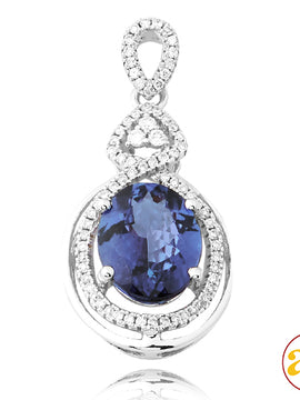 14KW 0.25CTW DIAMOND PENDANT WITH 3.20CT OVAL TANZ