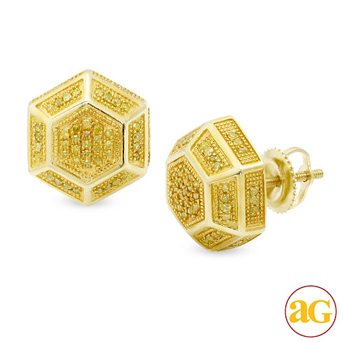 10KY 0.35CTW YELLOW DIAMOND HEXAGON EARRINGS