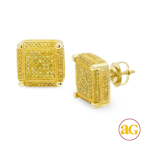 10KY 0.60CTW YELLOW DIAMOND CUBE EARRINGS