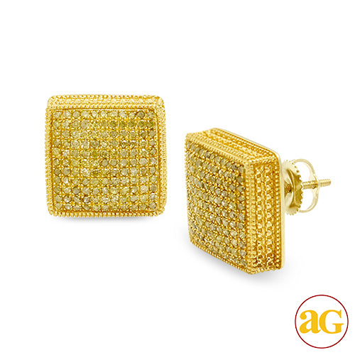 10KY 1.00CTW YELLOW DIAMOND CUBE DOME EARRINGS