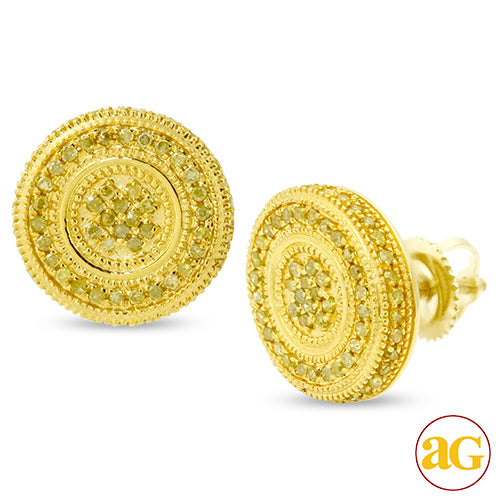 10KY 0.60CTW YELLOW DIAMOND FLAT BUTTON EARRINGS