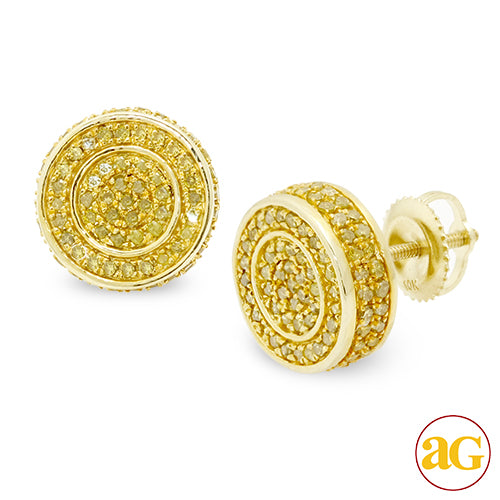 10KY 1.25CTW YELLOW DIAMOND FLAT BUTTON EARRIGNS