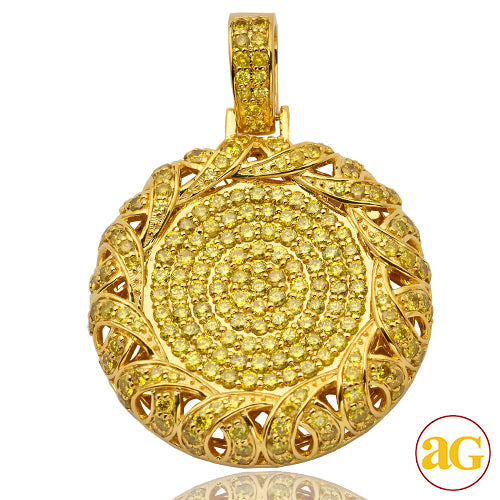 10KY 5.00CTW YELLOW DIAMOND DISC PENDANT WITH BRAI