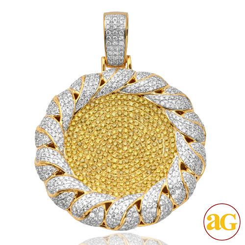 10KY 12.50CTW YELLOW DIAMOND FLAT DISC PENDANT WIT