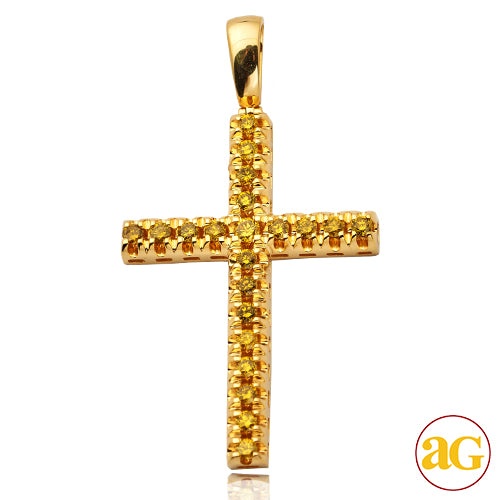 10KY 2.00CTW YELLOW DIAMOND PRONG SET CROSS PENDAN