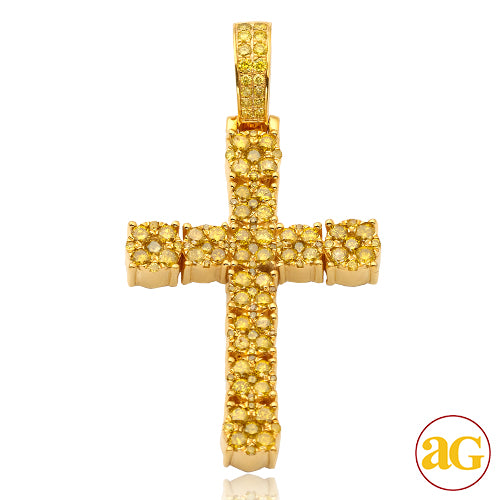 10KY 2.50CTW YELLOW FLOWER DIAMOND CROSS PENDANT