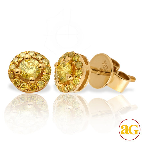 10KY 0.55CTW YELLOW DIAMOND FLEUR EARRING STUDS -